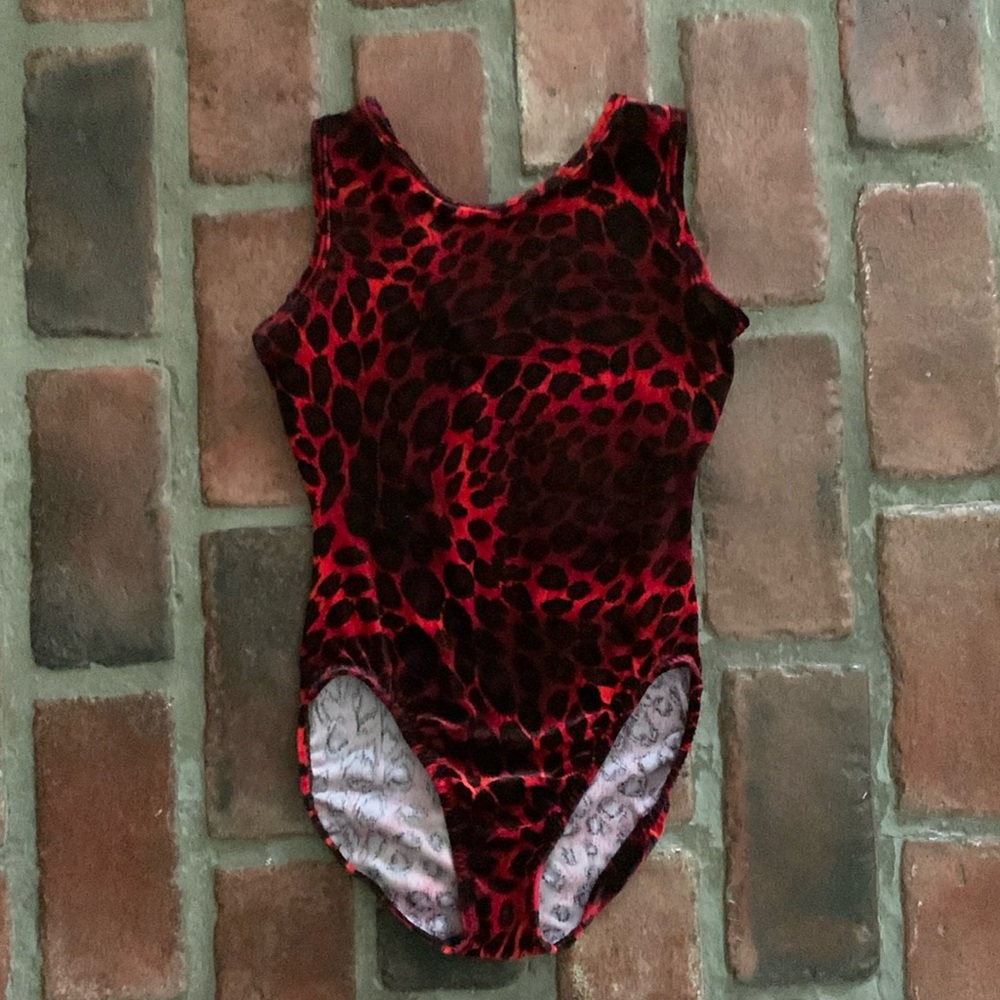 Girl’s leopard-print, gymnastics leotard